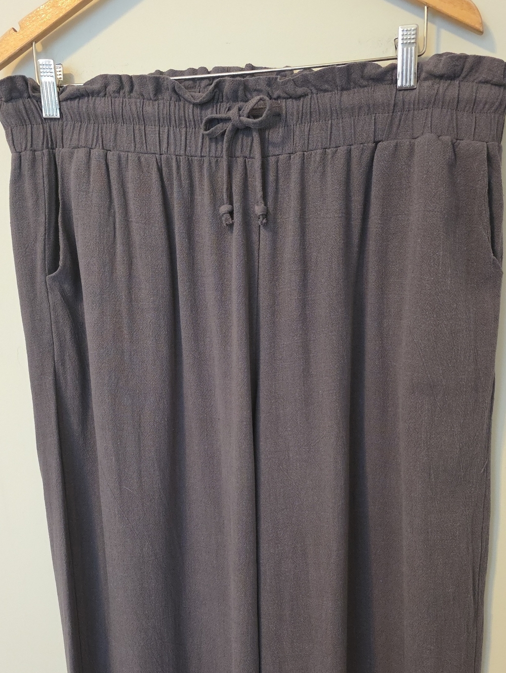 Linen Blend Drawstring Palazzo Wide Leg Pants - Picture 2 of 10